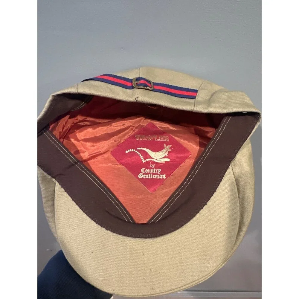 Vintage Trav'ler Country Gentleman Men’s Tan Flat Cap Vintage Adjustable 7 1/2
